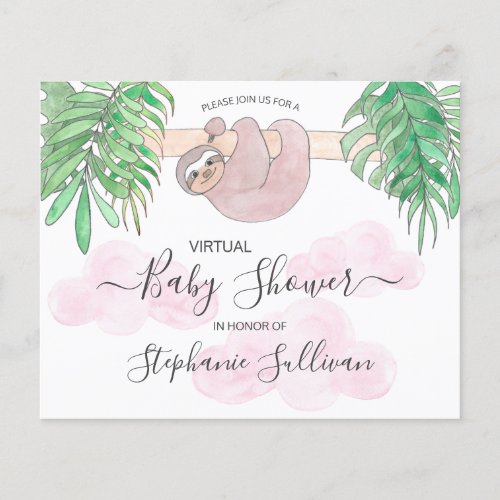 Budget Pink Sloth Virtual Baby Shower Invitation