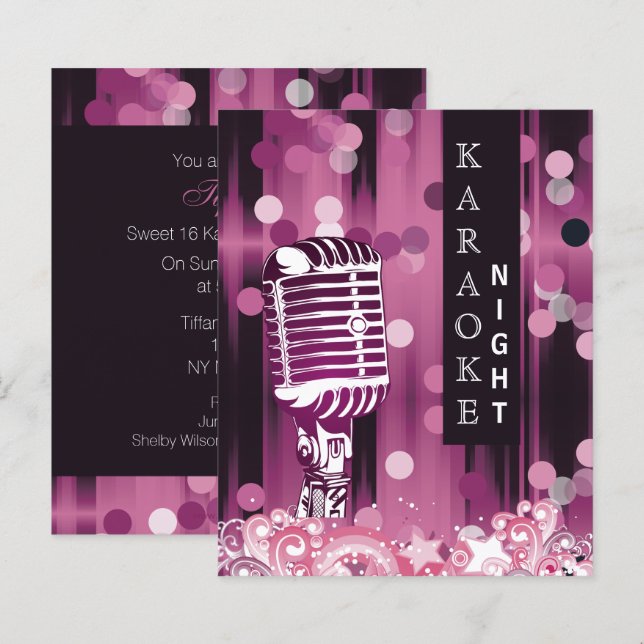 Budget Pink Sweet 16 Karaoke Invitation (Front/Back)