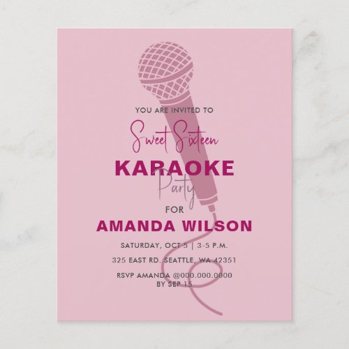 Budget  Pink Sweet 16 Karaoke Party Invitation