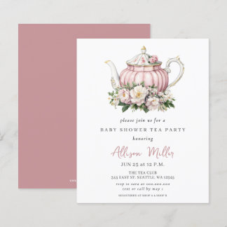 Budget Pink Tea Party Girl Baby Shower Invite