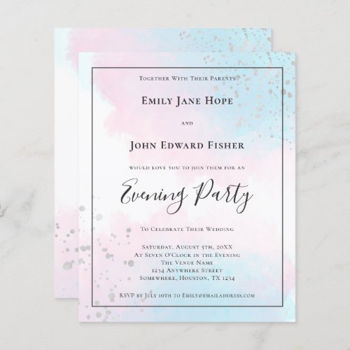 Budget Pink Teal Watercolor Silver Wedding Evening