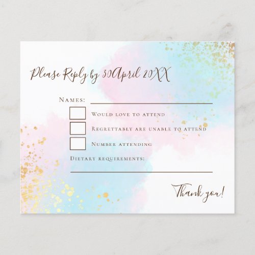 Budget Pink Teal with Gold Confetti Wedding RSVP 