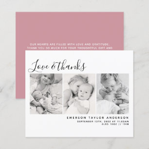 BUDGET Pink Three Photos New Baby Thank You Card