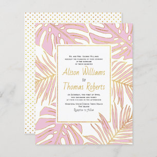 BUDGET pink tropical leaves wedding invitation