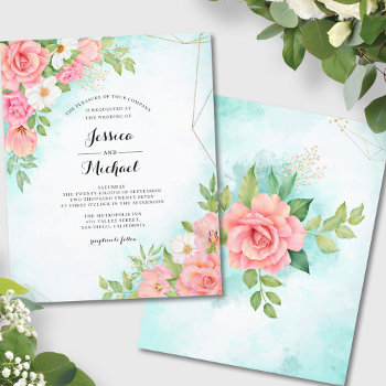 Budget Pink Turquoise Floral Wedding Invitation by StyleDesignLove at Zazzle
