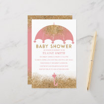 Budget Pink Umbrella Girl Baby Shower Invitation