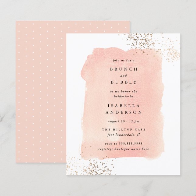 Budget Pink Watercolor Brunch Bubbly Bridal Shower (Front/Back)