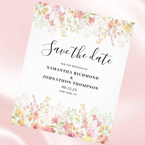 Budget Pink Watercolor Floral Save The Date  Flyer