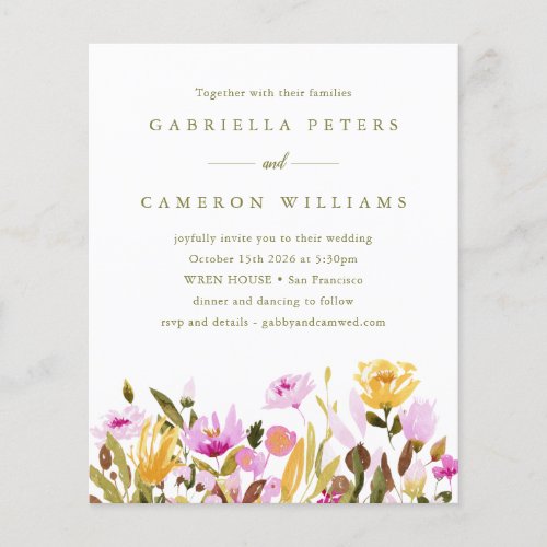 Budget Pink Watercolor Floral Wedding Invitation