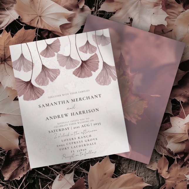 Budget Pink Watercolor Ginkgo Wedding Invitation (Creator Uploaded)