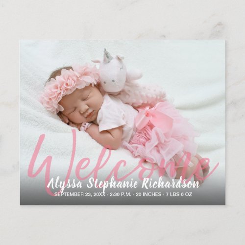 Budget Pink Welcome Multi Photo Baby Announcement