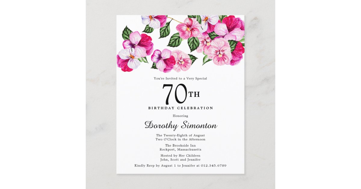 Budget Pink White Floral 70th Birthday Invitation | Zazzle