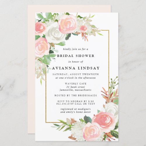 Budget Pink White Floral Bridal Shower Invitation