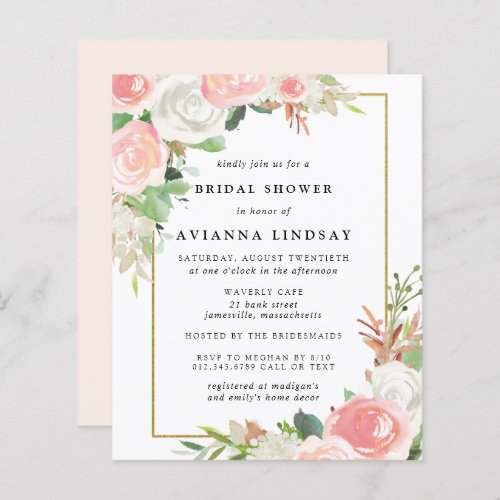Budget Pink White Floral Bridal Shower Invitation