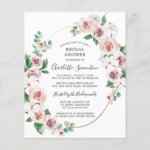 Budget Pink White Floral Bridal Shower Invite
