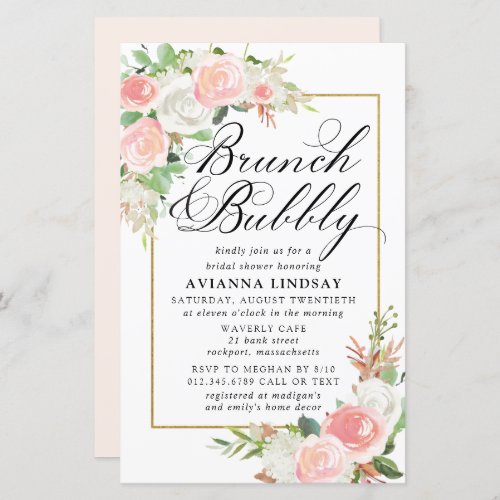 Budget Pink White Floral Brunch Bubbly Invite