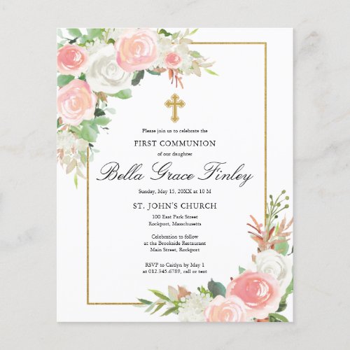 Budget Pink White Floral First Communion