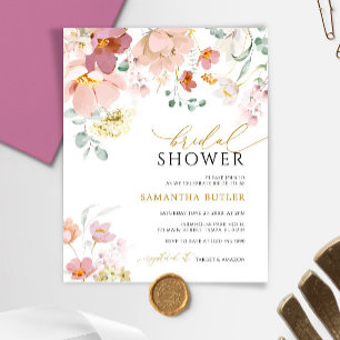 Budget Pink Wildflowers Bridal Shower Invitation