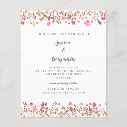 Budget Pink Wildflowers Floral Border Wedding