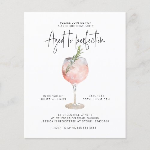 Budget Pink Wine Aged to Perfection 40th Birthday Flyer