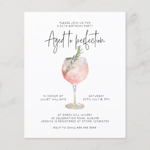 Budget Pink Wine Aged to Perfection 60th Birthday Flyer