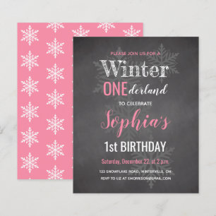 Budget Pink Winter Onederland 1st Birthday Invite