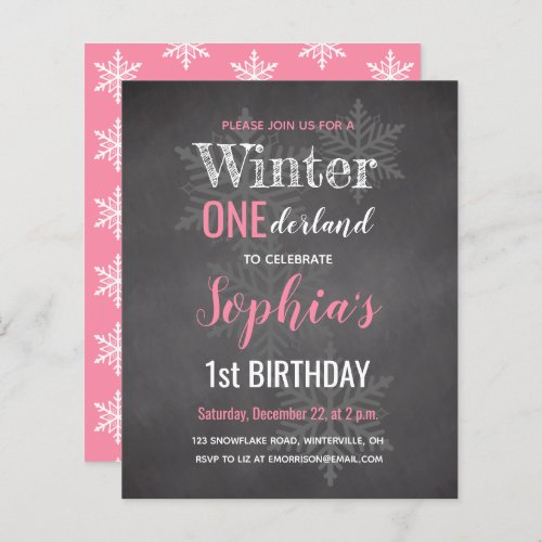 Budget Pink Winter Onederland 1st Birthday Invite