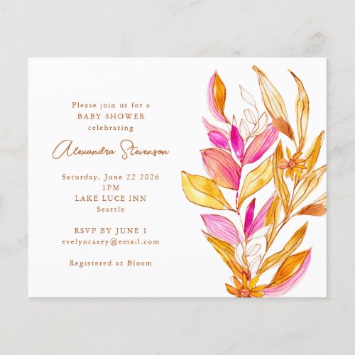 Budget Pink Yellow Floral Baby Shower Invitation