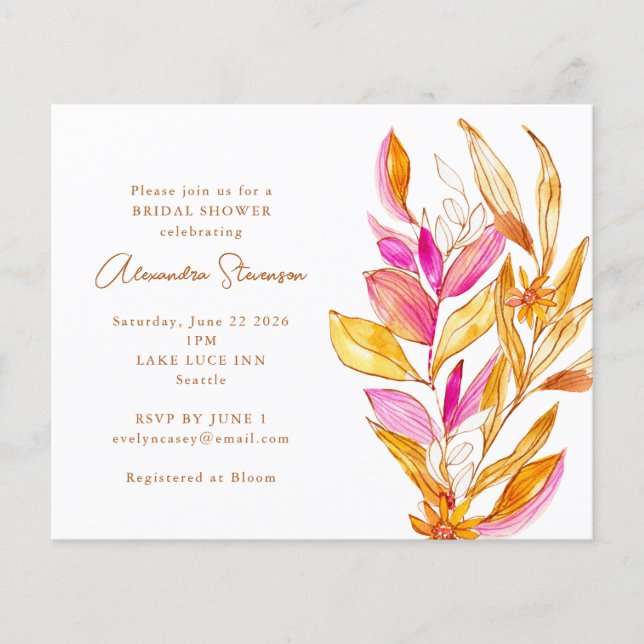 Budget Pink Yellow Floral Bridal Shower Invitation (Front)