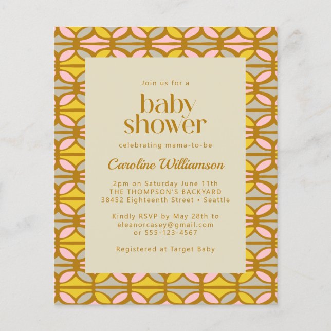 Budget Pink Yellow Geometric Baby Shower Invite (Front)