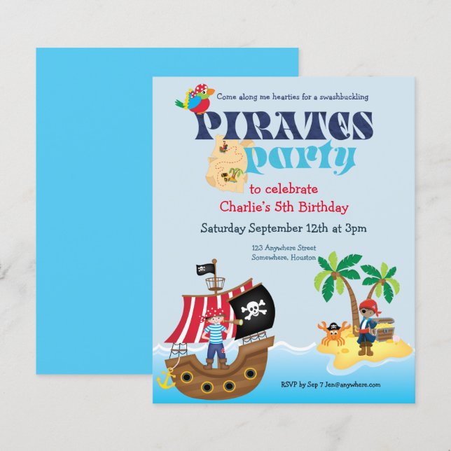 Budget Pirates Kids Birthday Party Invitation (Front/Back)