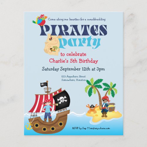 Budget Pirates Kids Birthday Party Invitation