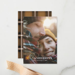 budget plaid backer 1 photo Christmas Holiday Note Card