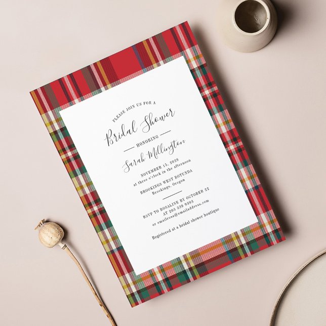 Budget Plaid Bridal Shower Invitation (Rustic Plaid Script Bridal Shower Invitation)