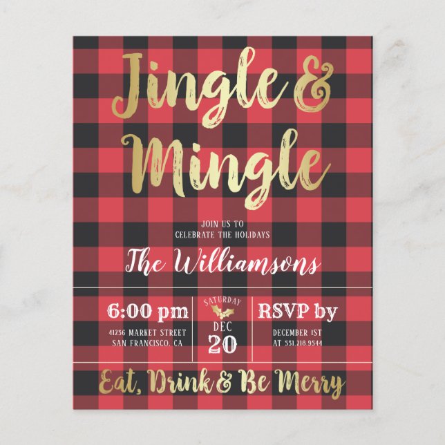 Budget Plaid & Gold Jingle & Mingle Holiday Party (Front)
