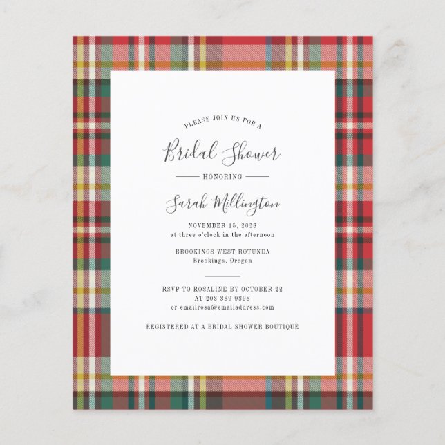 Budget Plaid Rustic Bridal Shower Invitation (Front)