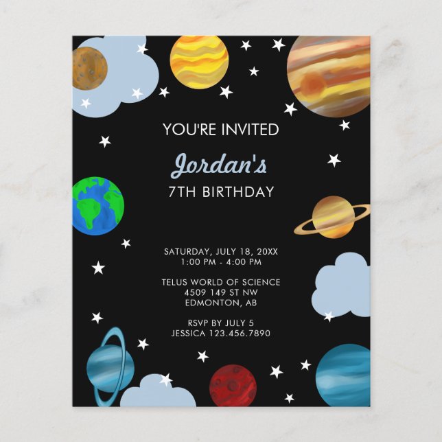 Budget Planets Birthday Outer Space Galaxy Invite (Front)