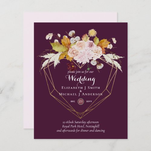 BUDGET Plum and Coral Floral Wedding Invitation