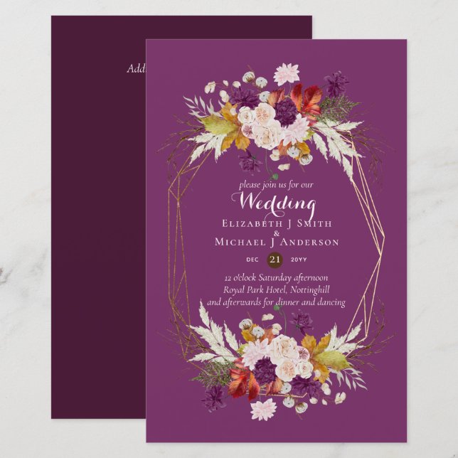 BUDGET Plum and Coral Wedding Invitations A9 (Front/Back)