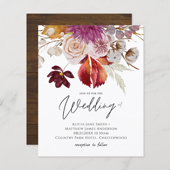 BUDGET Plum Cinnamon Wedding Fall Florals (Front/Back)