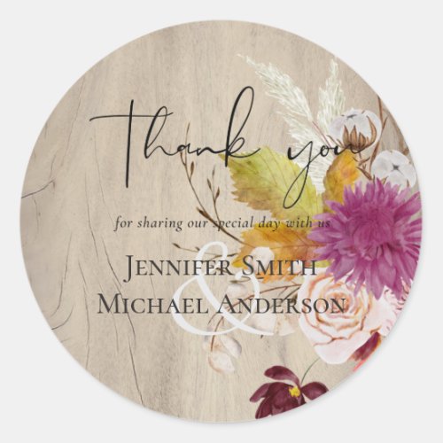 BUDGET Plum Cinnamon Wedding Fall Florals Classic Round Sticker