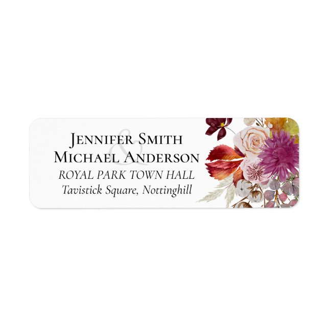 BUDGET Plum Cinnamon Wedding Fall Florals Label (Front)