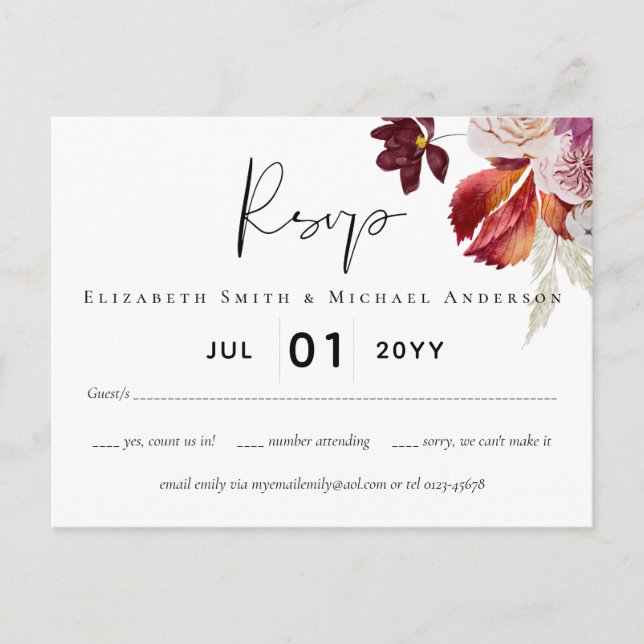 BUDGET Plum Cinnamon Wedding Fall Florals Postcard (Front)