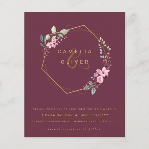 BUDGET Plum Floral Wedding Invite QR Code RSVP Fly Flyer