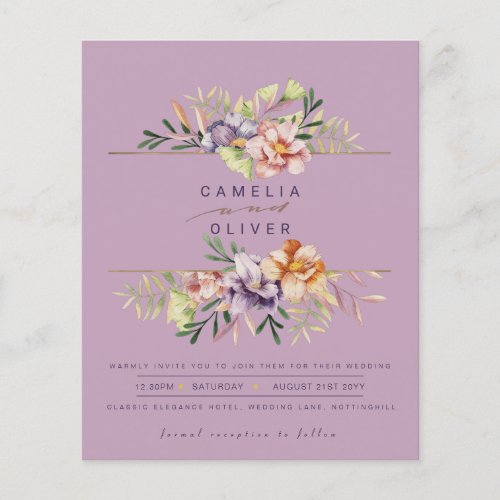 BUDGET Plum Floral Wedding Invite QR Code RSVP Fly Flyer