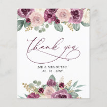 Budget Plum Floral Wedding Thank You Card