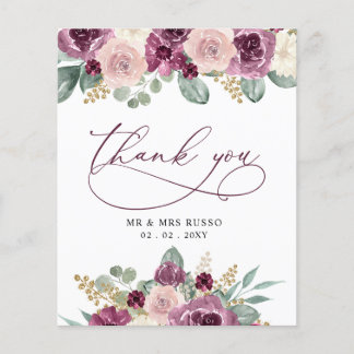 Budget Plum Floral Wedding Thank You Card