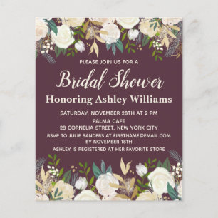 Budget Plum Greenery Rose Bridal Shower Invitation