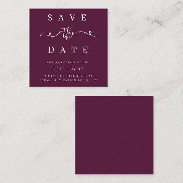 BUDGET Plum Minimalist Save The Date Invitation (Front/Back)