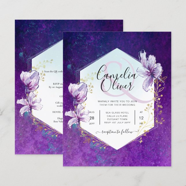 Budget Plum Purple Floral Wedding All-in-1 (Front/Back)